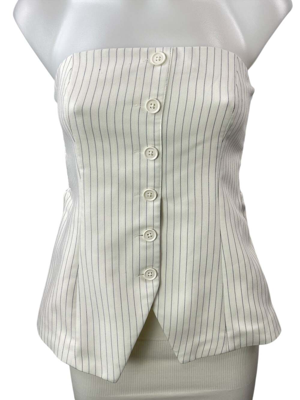Abercrombie & Fitch White Striped Button Up Sleeveless Tube Bandeau Tank Top S